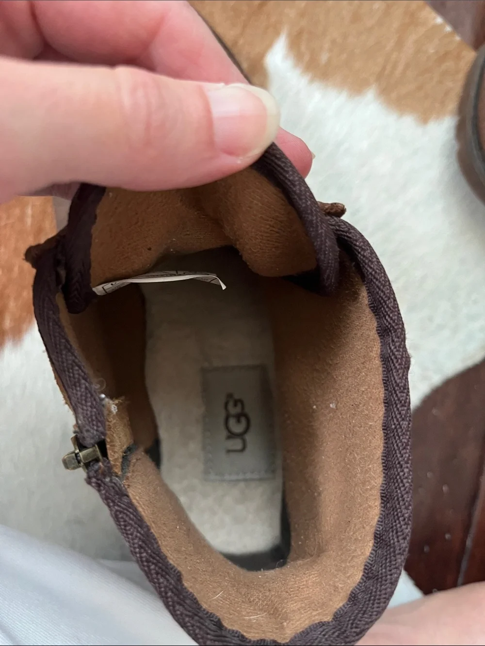 UGG Brown Suede Ankle Boots with Yellow Accent Laces